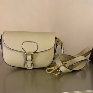 Cream Crossbody Saddle Bag with Gold Hardware